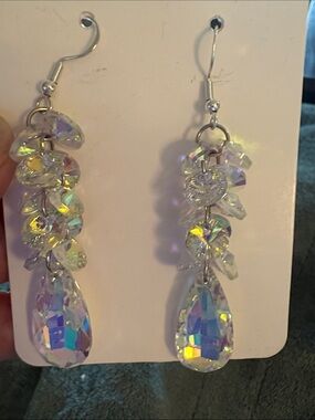 Crystal Teardrop Dangle Earrings - Iridescent